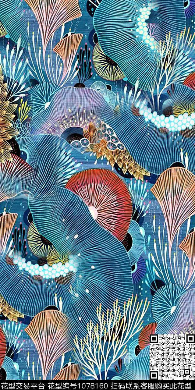 抽象手绘花卉复古数码印花华亿平台下载（图片编号: 1078160） - 瓦栏（Walan）