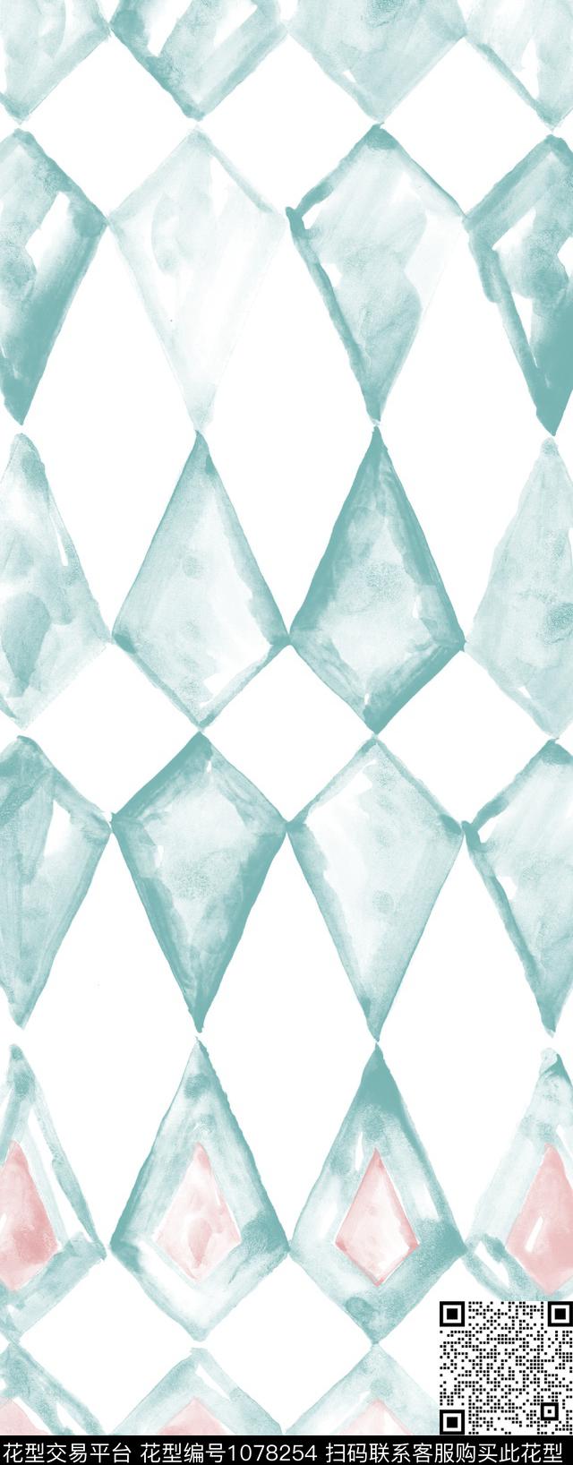 几何简约水彩花卉传统印花华亿平台下载（图片编号: 1078254） - 瓦栏（Walan）