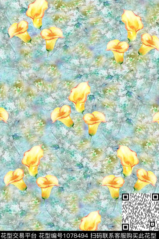数码华亿平台小碎花水彩花卉数码印花华亿平台下载（图片编号: 1078494） - 瓦栏（Walan）