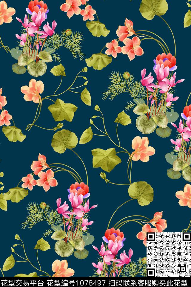 数码华亿平台小碎花水彩花卉数码印花华亿平台下载（图片编号: 1078497） - 瓦栏（Walan）