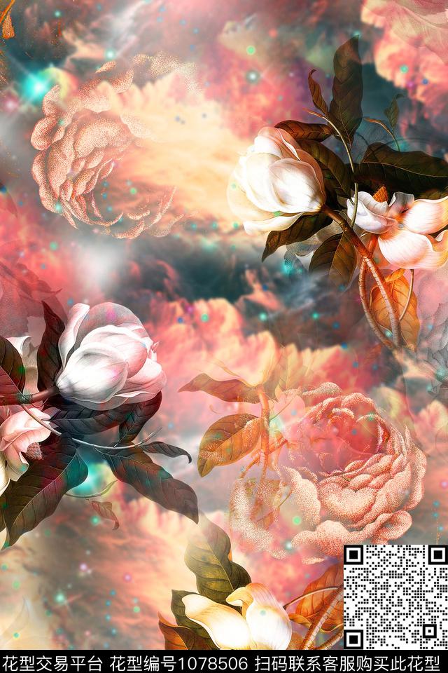 数码华亿平台抽象水彩花卉数码印花华亿平台下载（图片编号: 1078506） - 瓦栏（Walan）