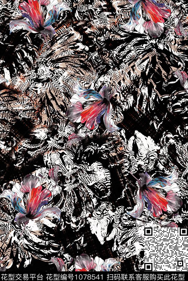 数码华亿平台抽象花卉数码印花华亿平台下载（图片编号: 1078541） - 瓦栏（Walan）