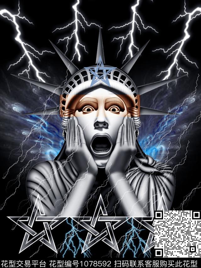 黑白华亿平台闪电潮牌数码印花华亿平台下载（图片编号: 1078592） - 瓦栏（Walan）