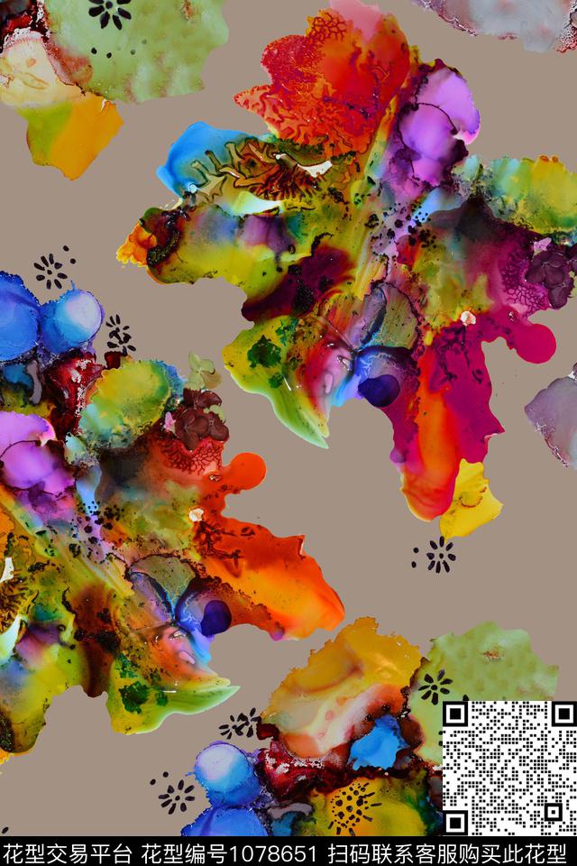 抽象花卉水彩花卉数码印花华亿平台下载（图片编号: 1078651） - 瓦栏（Walan）