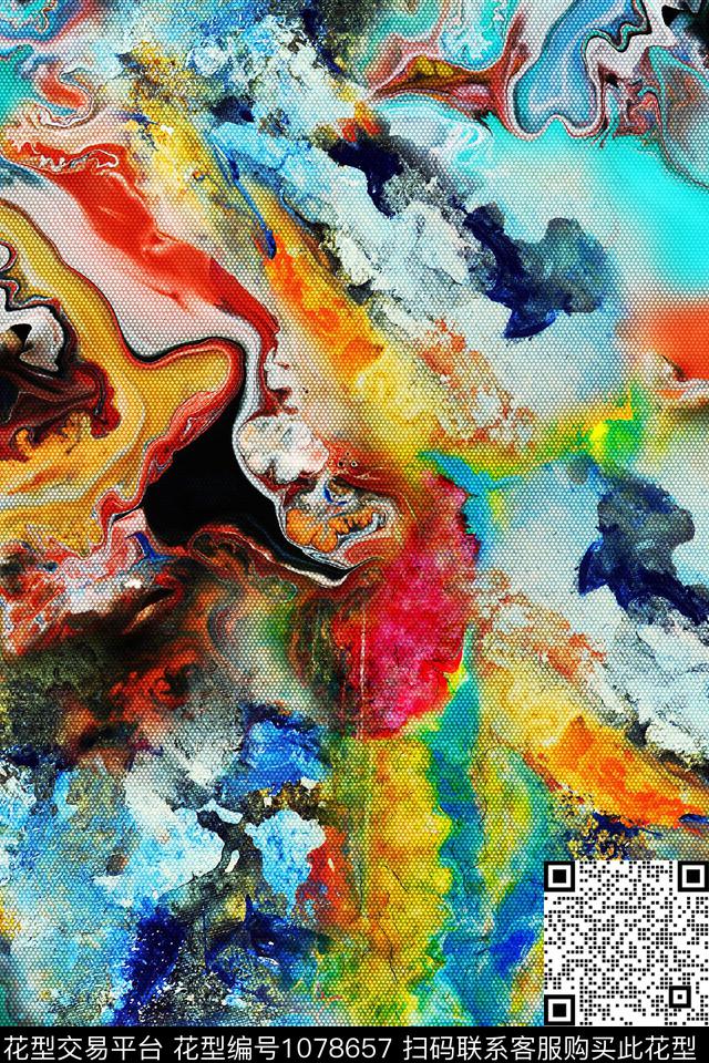 肌理抽象水彩花卉数码印花华亿平台下载（图片编号: 1078657） - 瓦栏（Walan）