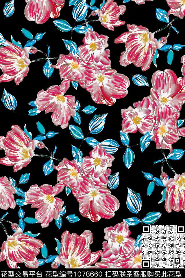 女装水彩手绘时尚花卉数码印花华亿平台下载（图片编号: 1078660） - 瓦栏（Walan）