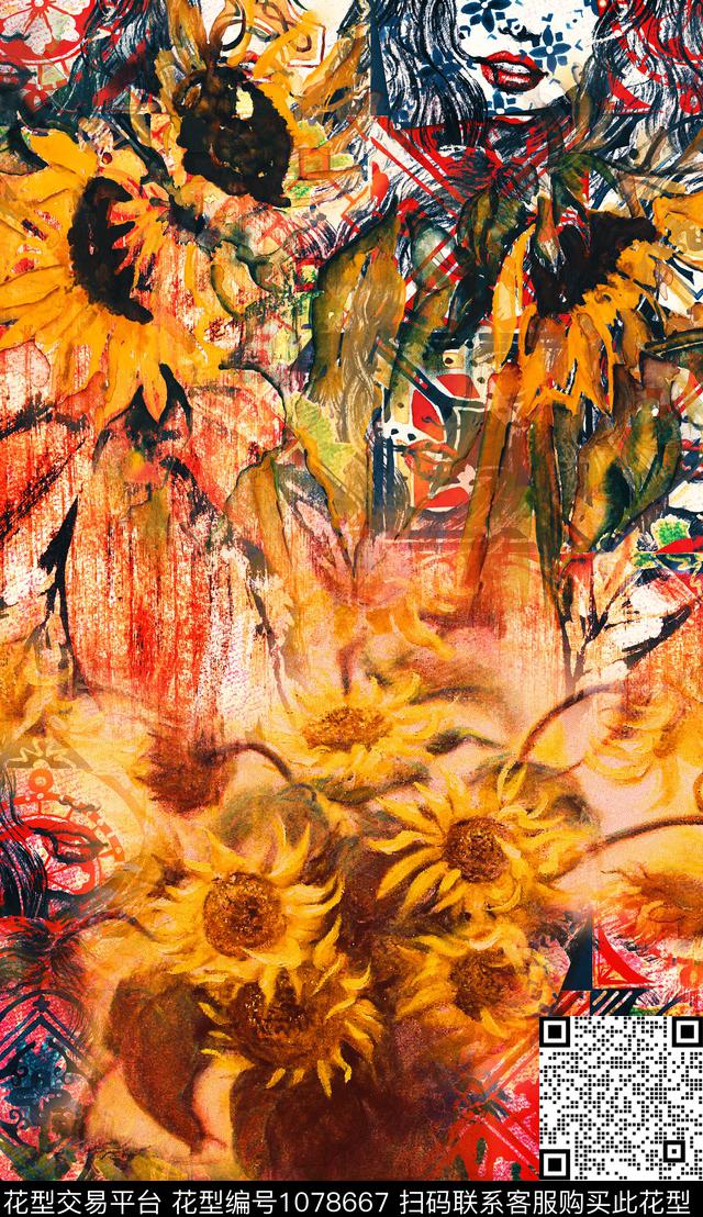 肌理花卉油画华亿平台数码印花华亿平台下载（图片编号: 1078667） - 瓦栏（Walan）