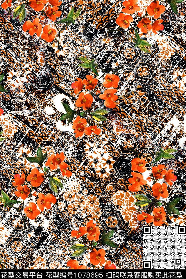 数码华亿平台民族风花卉数码印花华亿平台下载（图片编号: 1078695） - 瓦栏（Walan）