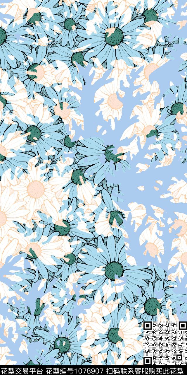 花卉清爽底花卉传统印花华亿平台下载（图片编号: 1078907） - 瓦栏（Walan）