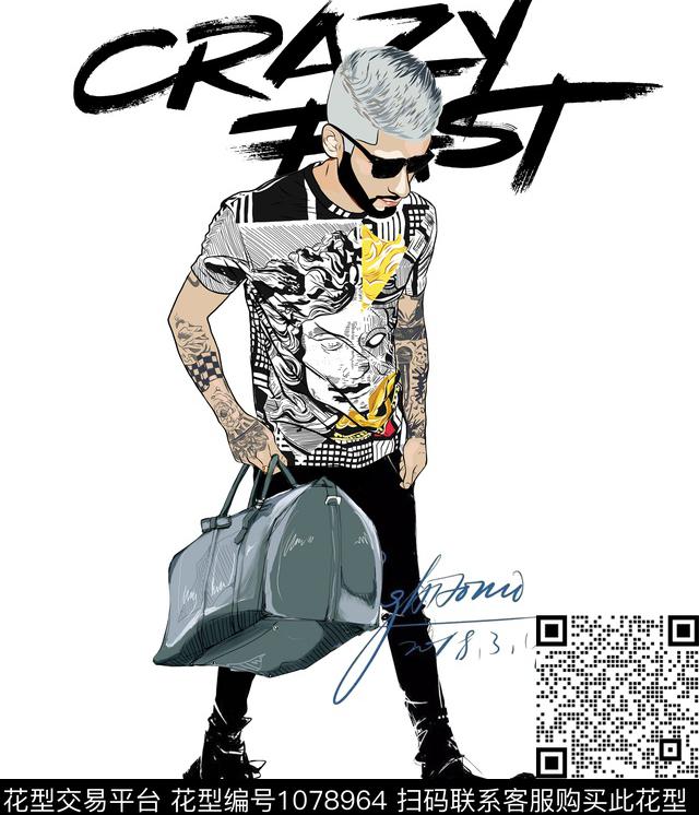 人物抽象潮牌数码印花华亿平台下载（图片编号: 1078964） - 瓦栏（Walan）