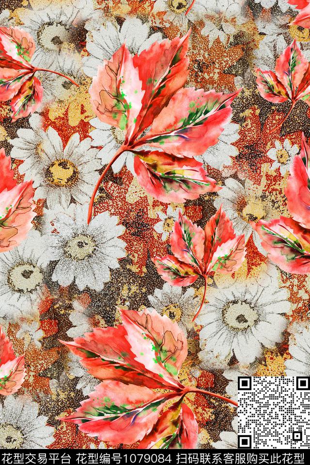 花卉绿植树叶数码印花华亿平台下载（图片编号: 1079084） - 瓦栏（Walan）