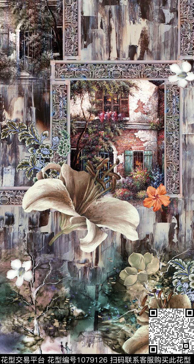 定位花肌理花卉女装定位花数码印花华亿平台下载（图片编号: 1079126） - 瓦栏（Walan）