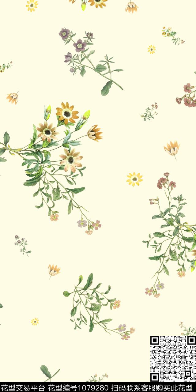 小碎花手绘花卉花卉数码印花华亿平台下载（图片编号: 1079280） - 瓦栏（Walan）