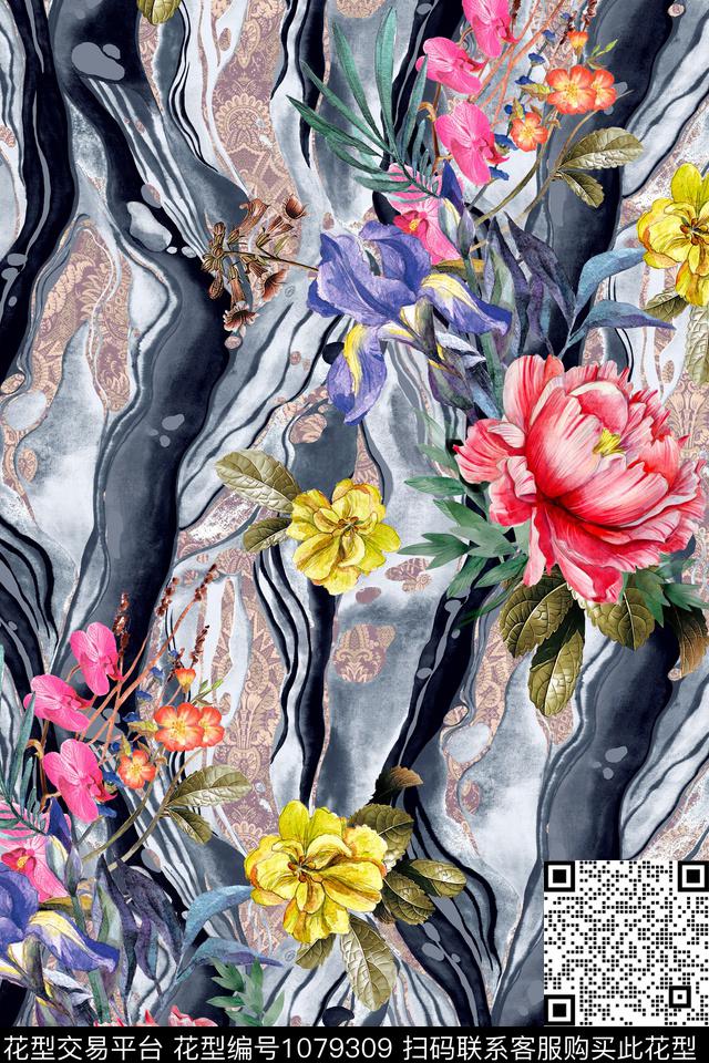 肌理花卉油画华亿平台数码印花华亿平台下载（图片编号: 1079309） - 瓦栏（Walan）