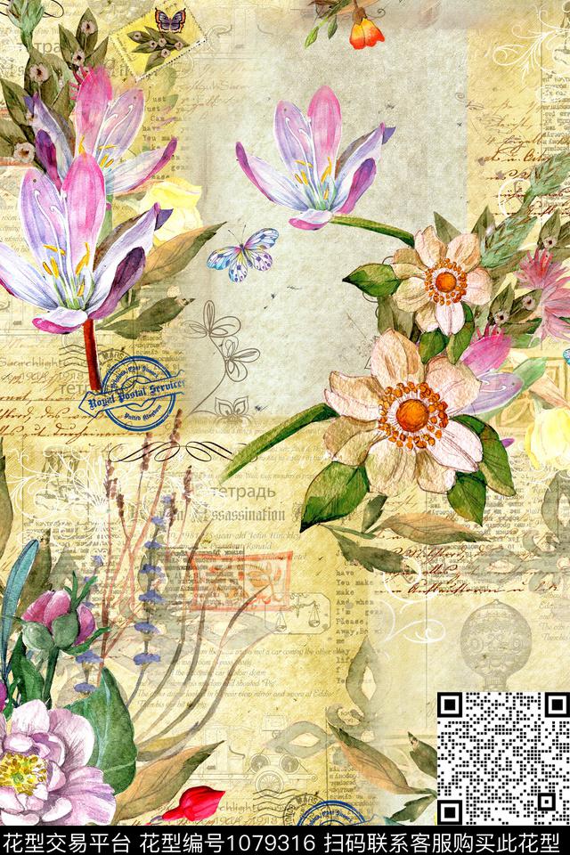 花卉复古欧洲数码印花华亿平台下载（图片编号: 1079316） - 瓦栏（Walan）