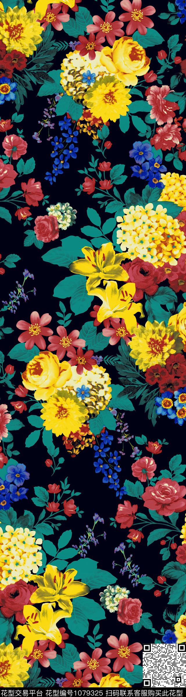 花卉大牌风欧美传统印花华亿平台下载（图片编号: 1079325） - 瓦栏（Walan）