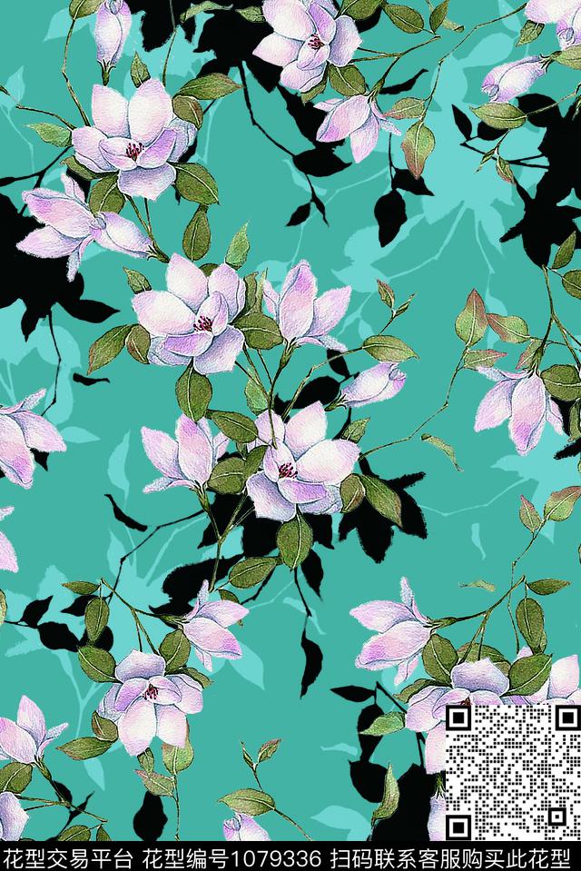 手绘花卉花卉清爽底花卉数码印花华亿平台下载（图片编号: 1079336） - 瓦栏（Walan）