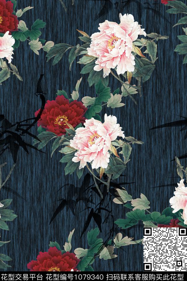 民族风牡丹旗袍数码印花华亿平台下载（图片编号: 1079340） - 瓦栏（Walan）