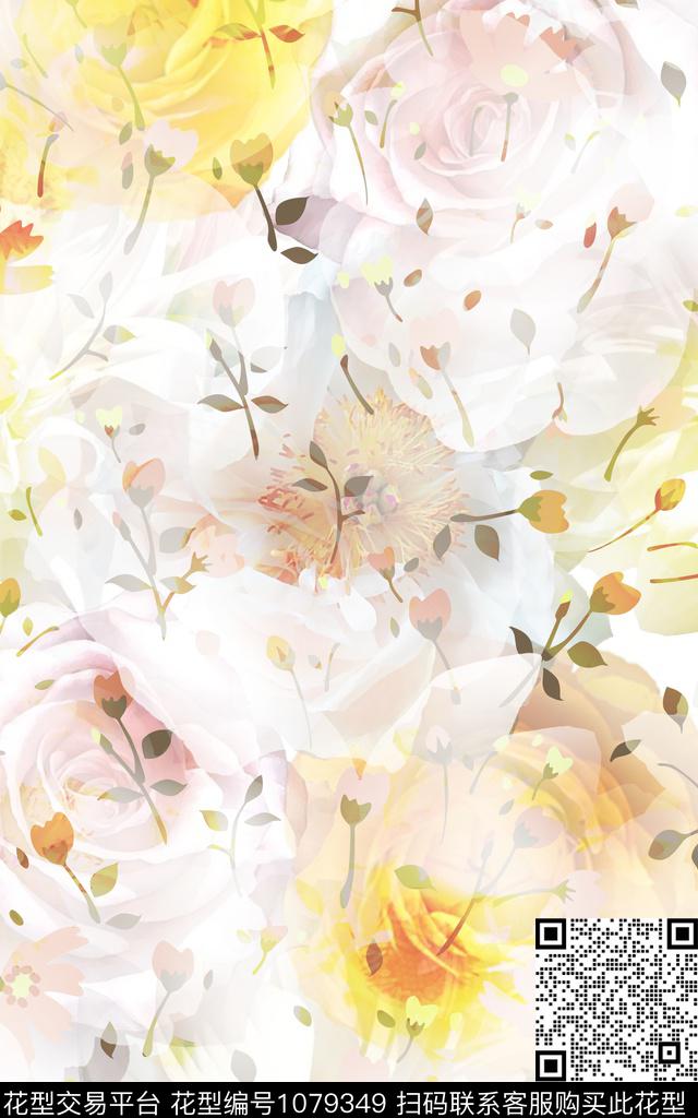 炫彩抽象花卉数码印花华亿平台下载（图片编号: 1079349） - 瓦栏（Walan）