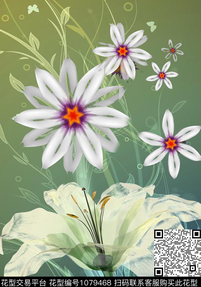 花卉大牌风清爽底花卉数码印花华亿平台下载（图片编号: 1079468） - 瓦栏（Walan）