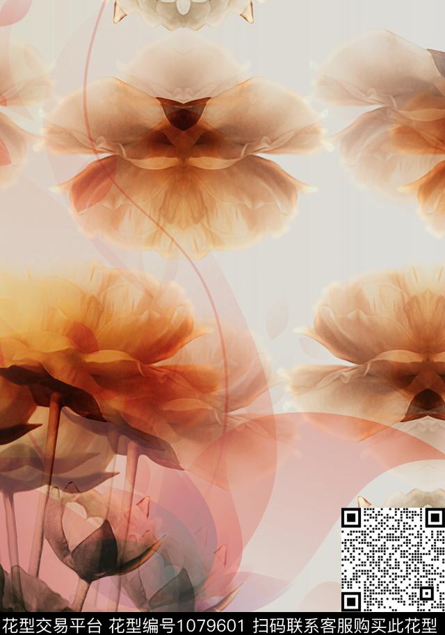 花卉大牌风清爽底花卉数码印花华亿平台下载（图片编号: 1079601） - 瓦栏（Walan）