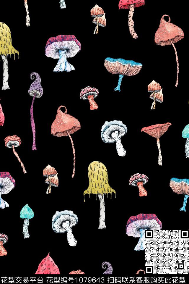 年轻女性休闲风小蘑菇数码印花华亿平台下载（图片编号: 1079643） - 瓦栏（Walan）