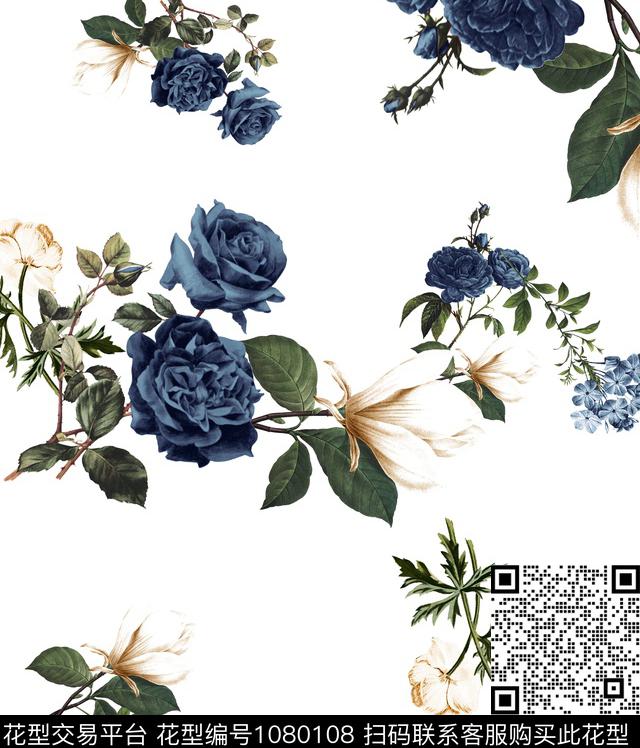 数码华亿平台花卉大牌风数码印花华亿平台下载（图片编号: 1080108） - 瓦栏（Walan）