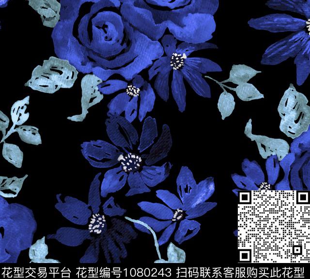 数码华亿平台古典花纹水彩花卉数码印花华亿平台下载（图片编号: 1080243） - 瓦栏（Walan）