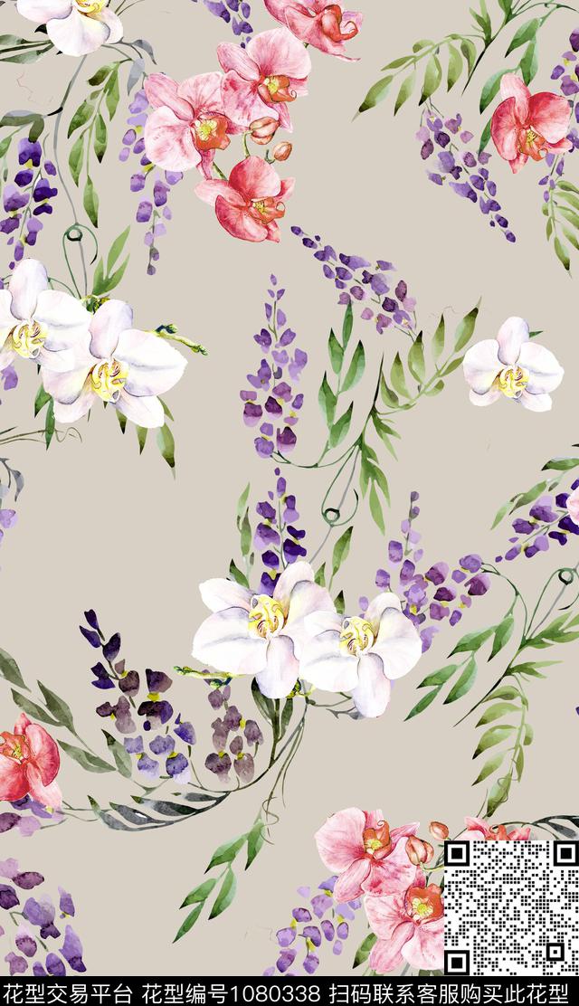 数码华亿平台花卉清爽底花卉数码印花华亿平台下载（图片编号: 1080338） - 瓦栏（Walan）