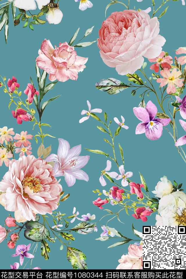 数码华亿平台花卉清爽底花卉数码印花华亿平台下载（图片编号: 1080344） - 瓦栏（Walan）