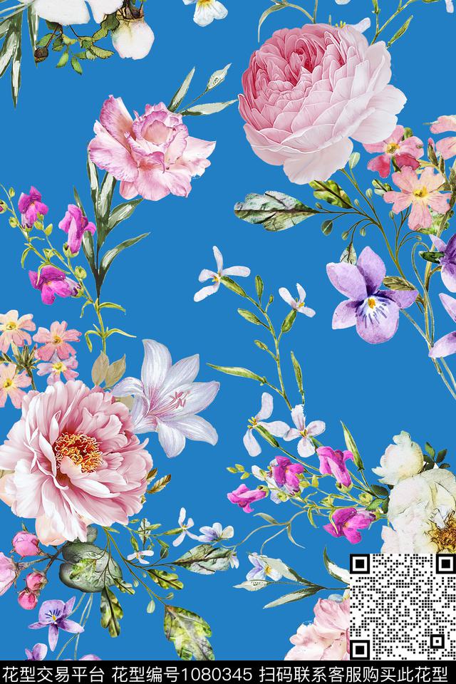 数码华亿平台花卉清爽底花卉数码印花华亿平台下载（图片编号: 1080345） - 瓦栏（Walan）