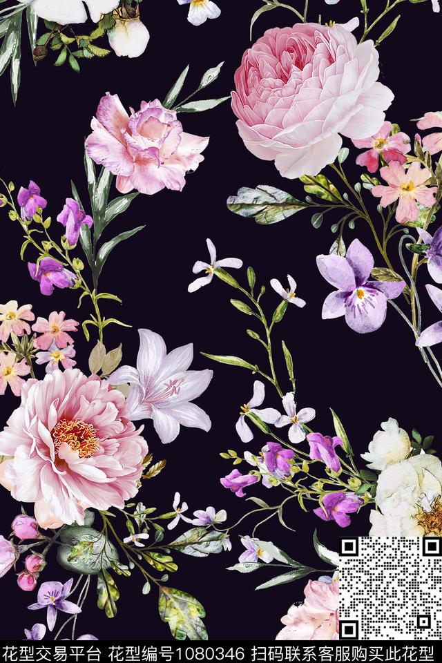 数码华亿平台花卉清爽底花卉数码印花华亿平台下载（图片编号: 1080346） - 瓦栏（Walan）