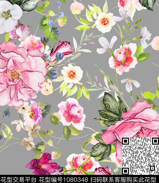 数码华亿平台花卉清爽底花卉数码印花华亿平台下载（图片编号: 1080348） - 瓦栏（Walan）