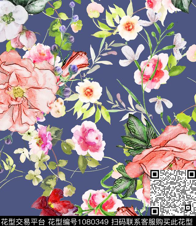 数码华亿平台花卉清爽底花卉数码印花华亿平台下载（图片编号: 1080349） - 瓦栏（Walan）