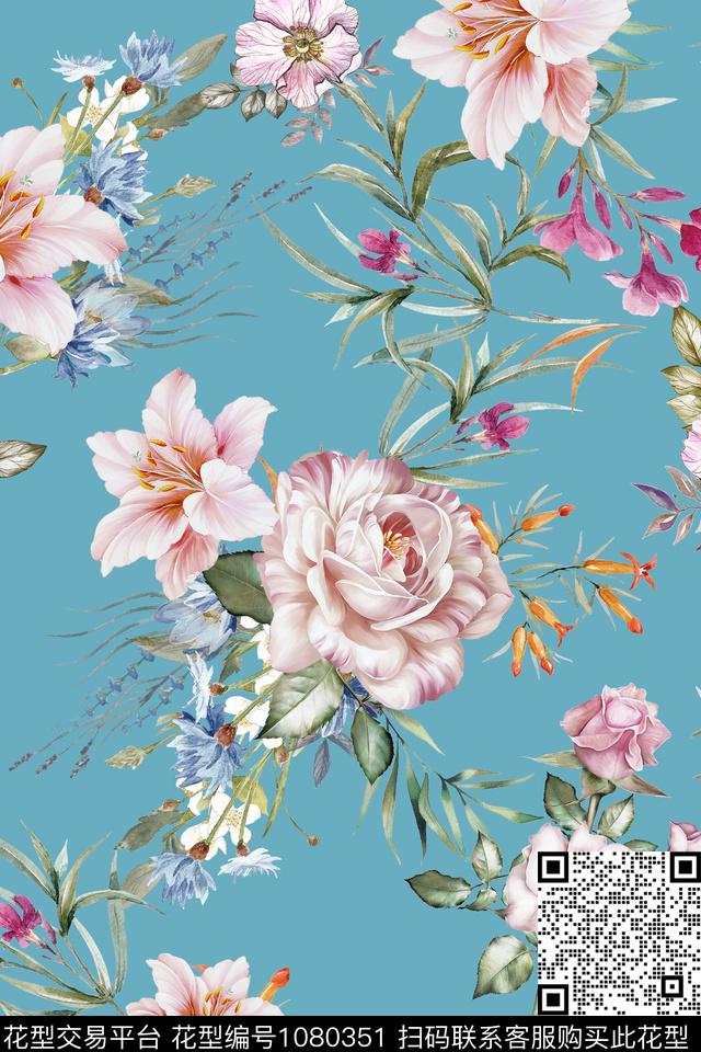 数码华亿平台花卉清爽底花卉数码印花华亿平台下载（图片编号: 1080351） - 瓦栏（Walan）