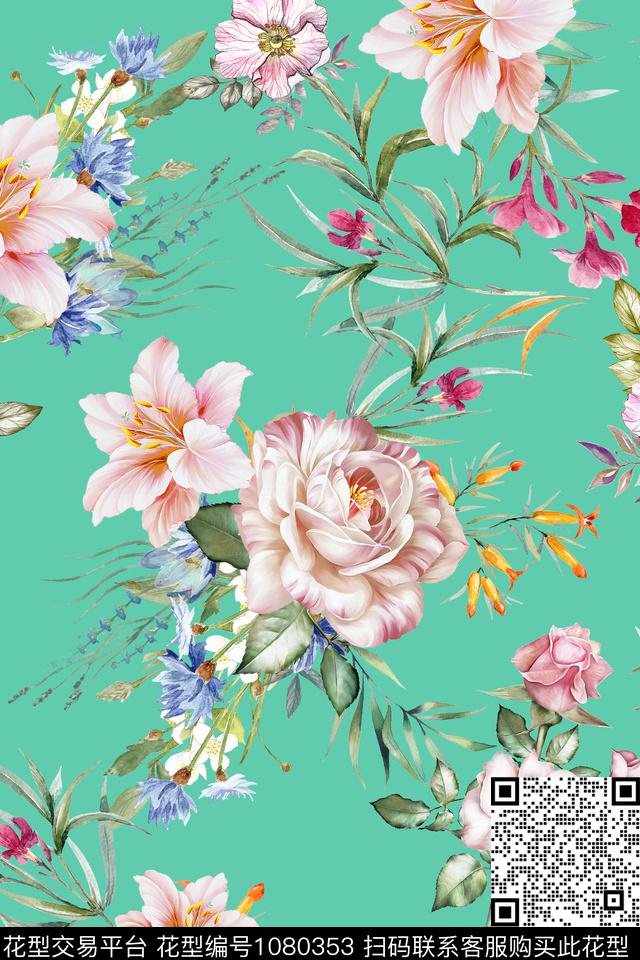 数码华亿平台花卉清爽底花卉数码印花华亿平台下载（图片编号: 1080353） - 瓦栏（Walan）