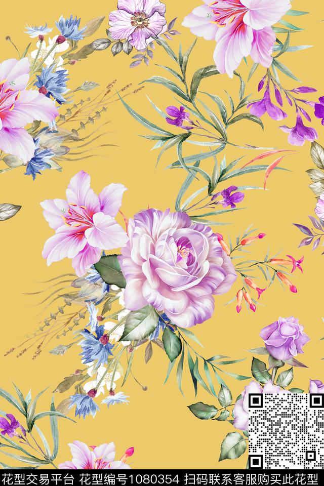 数码华亿平台花卉清爽底花卉数码印花华亿平台下载（图片编号: 1080354） - 瓦栏（Walan）