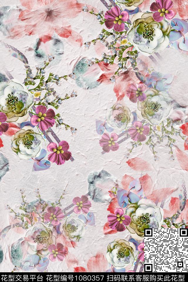 数码华亿平台抽象花卉数码印花华亿平台下载（图片编号: 1080357） - 瓦栏（Walan）