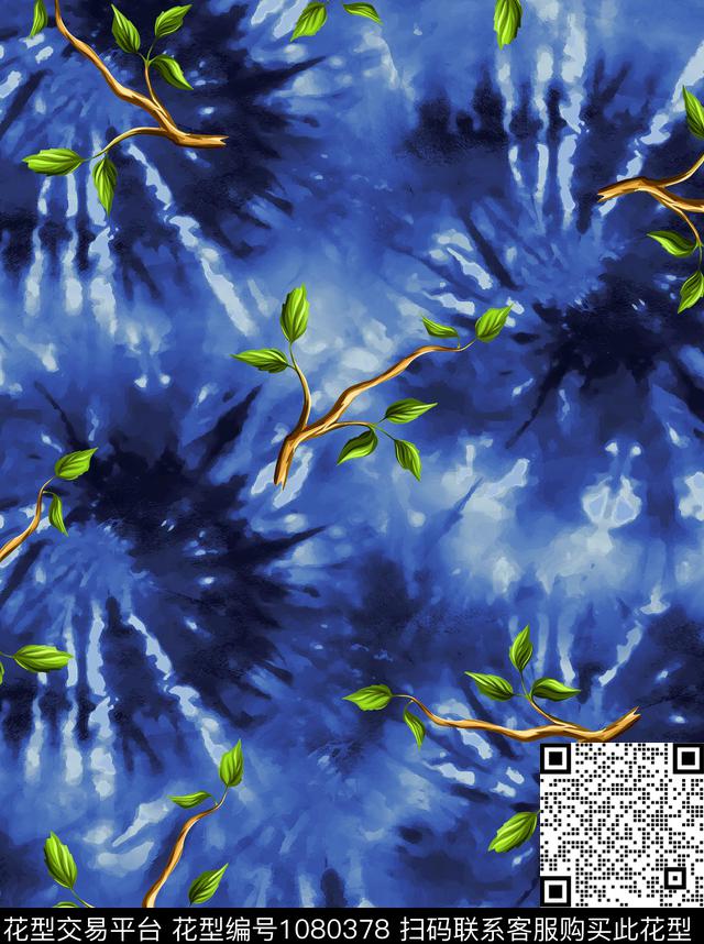 抽象花卉扎染华亿平台绿植树叶数码印花华亿平台下载（图片编号: 1080378） - 瓦栏（Walan）