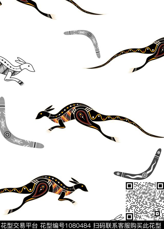 袋鼠胸前独幅创意数码印花华亿平台下载（图片编号: 1080484） - 瓦栏（Walan）