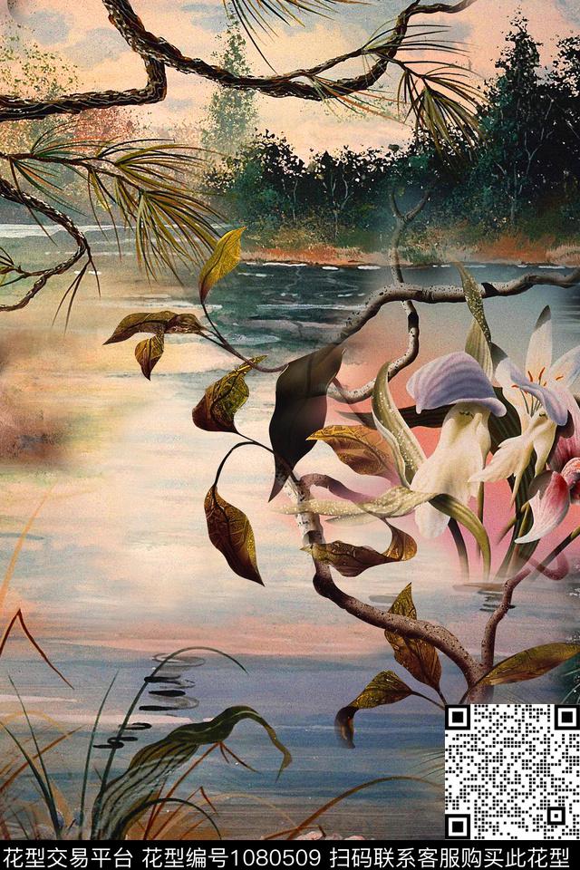 树枝风景景观数码华亿平台数码印花华亿平台下载（图片编号: 1080509） - 瓦栏（Walan）