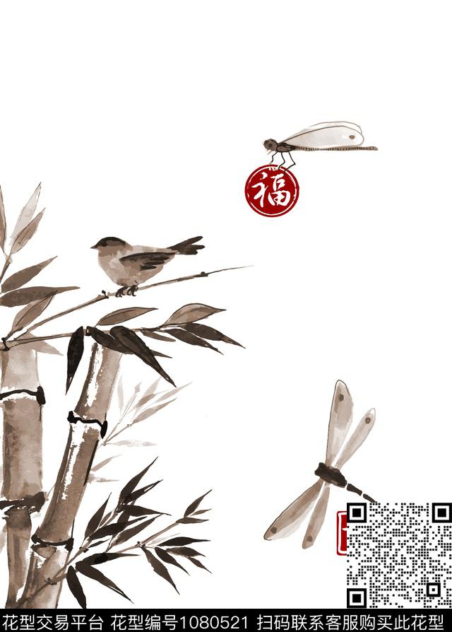 中国风创意竹子数码印花华亿平台下载（图片编号: 1080521） - 瓦栏（Walan）