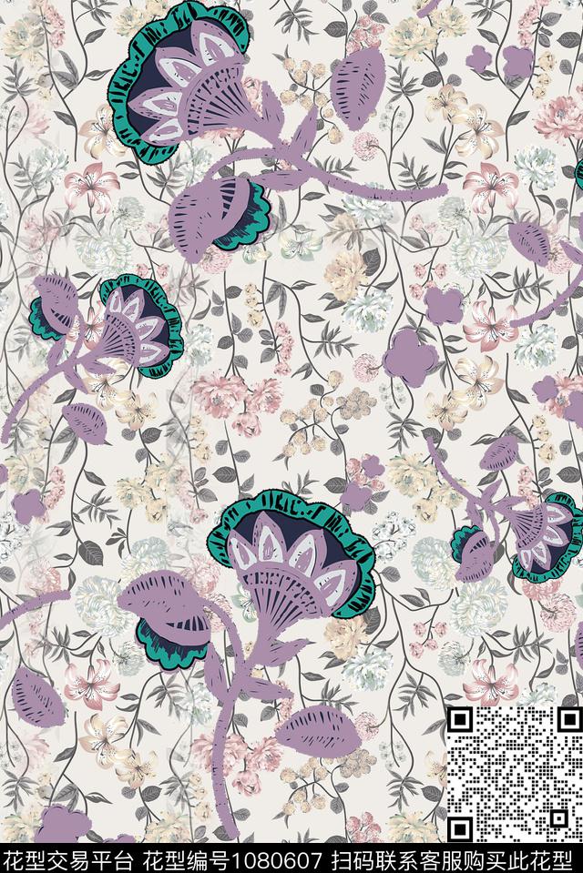 数码华亿平台小碎花花卉数码印花华亿平台下载（图片编号: 1080607） - 瓦栏（Walan）