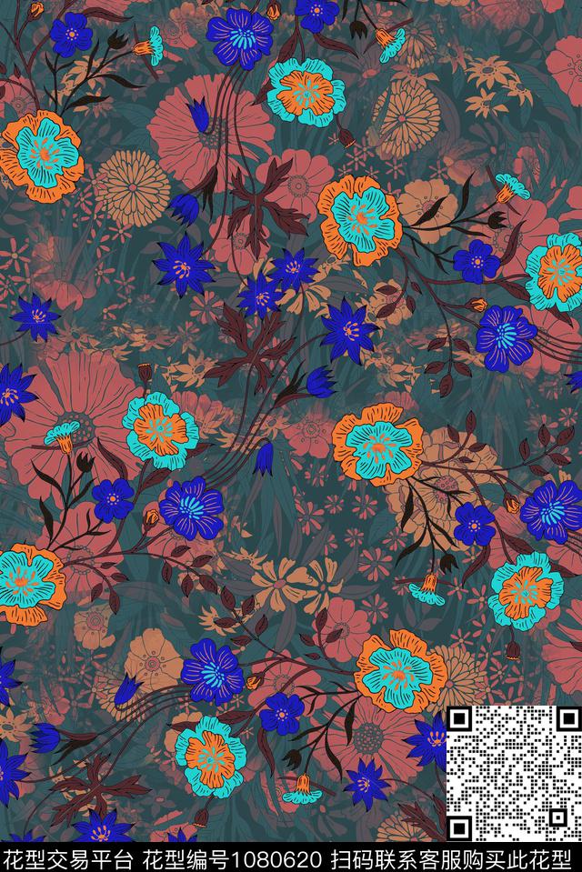 数码华亿平台小碎花花卉数码印花华亿平台下载（图片编号: 1080620） - 瓦栏（Walan）