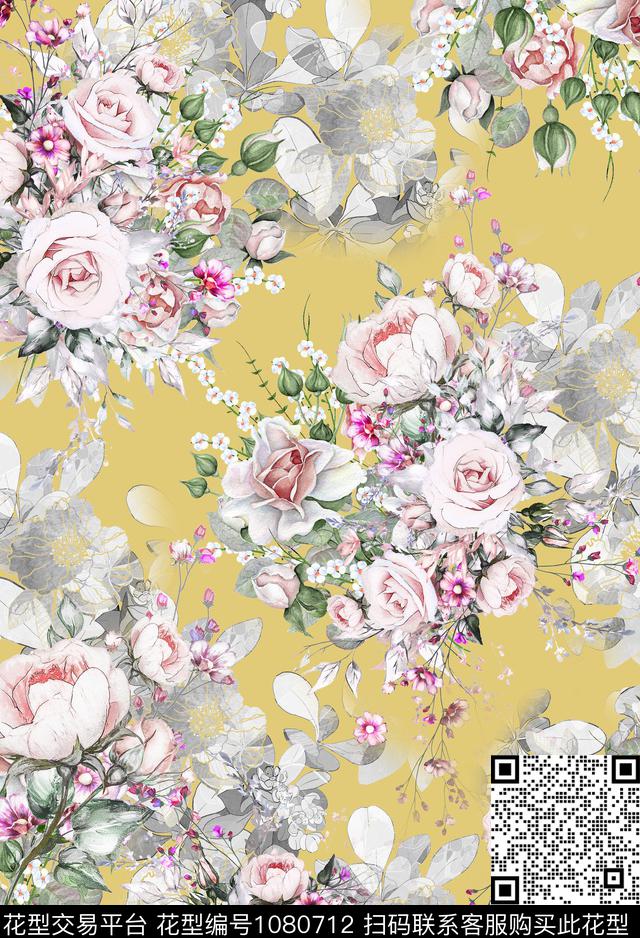数码华亿平台花卉彩色地花卉数码印花华亿平台下载（图片编号: 1080712） - 瓦栏（Walan）