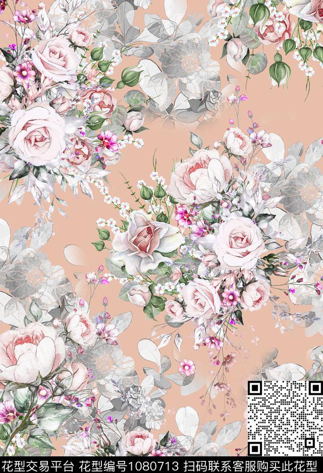 数码华亿平台花卉彩色地花卉数码印花华亿平台下载（图片编号: 1080713） - 瓦栏（Walan）