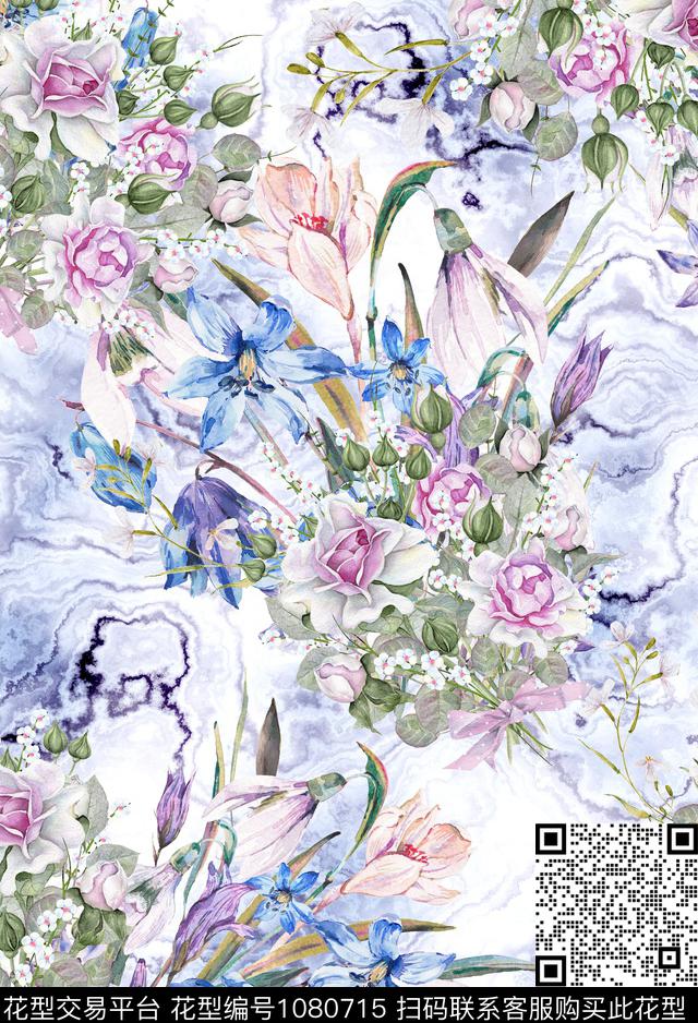 数码华亿平台手绘花卉花卉数码印花华亿平台下载（图片编号: 1080715） - 瓦栏（Walan）