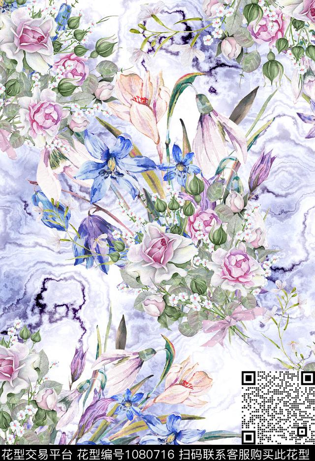 数码华亿平台手绘花卉花卉数码印花华亿平台下载（图片编号: 1080716） - 瓦栏（Walan）