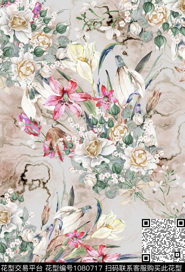 数码华亿平台手绘花卉花卉数码印花华亿平台下载（图片编号: 1080717） - 瓦栏（Walan）