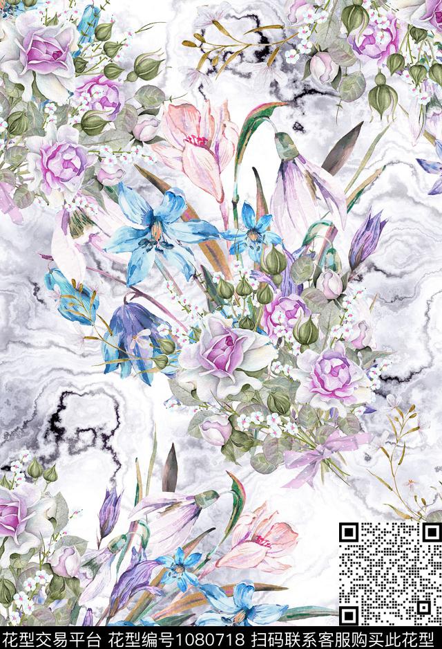 数码华亿平台手绘花卉花卉数码印花华亿平台下载（图片编号: 1080718） - 瓦栏（Walan）